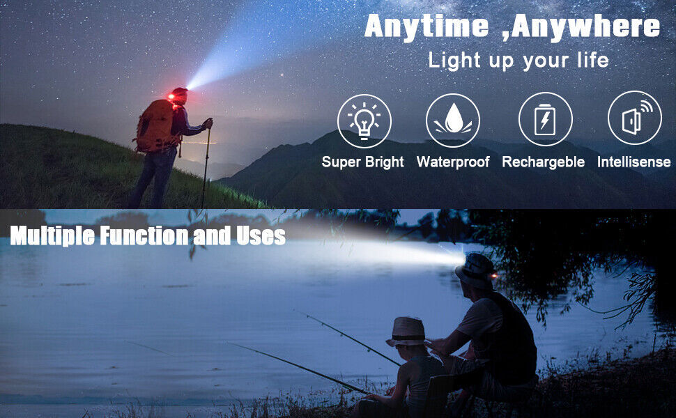 990000LM Rechargeable LED Headlamp Zoomable Torch Tactical Headlight