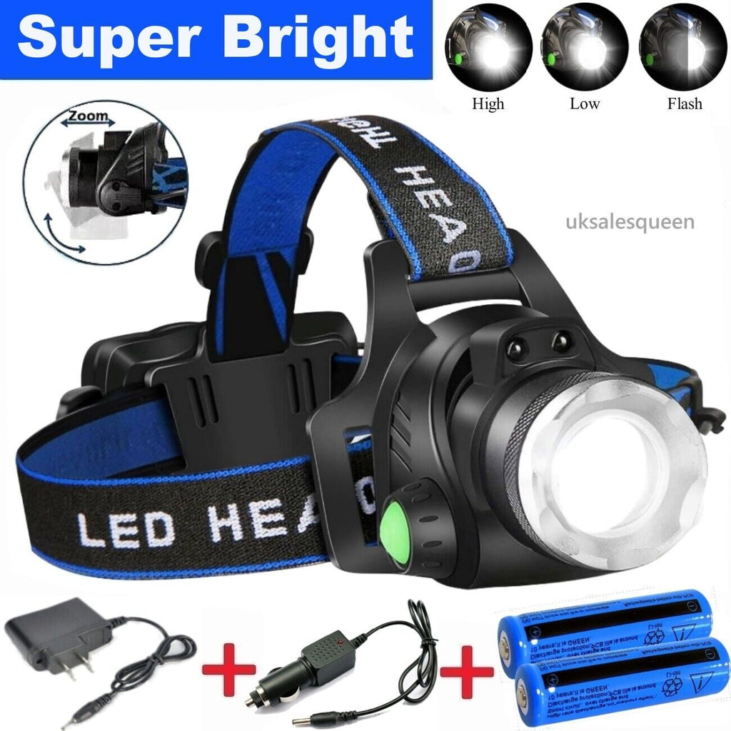 990000LM Rechargeable LED Headlamp Zoomable Torch Tactical Headlight