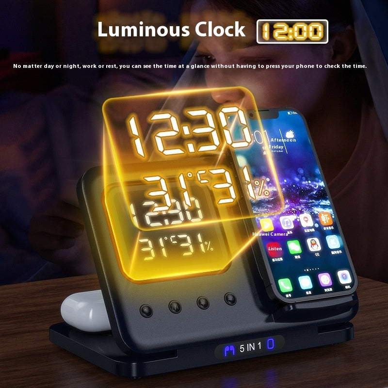15W Wireless Chargers Stand 5 In1 LED Digital Alarm Clock Fast