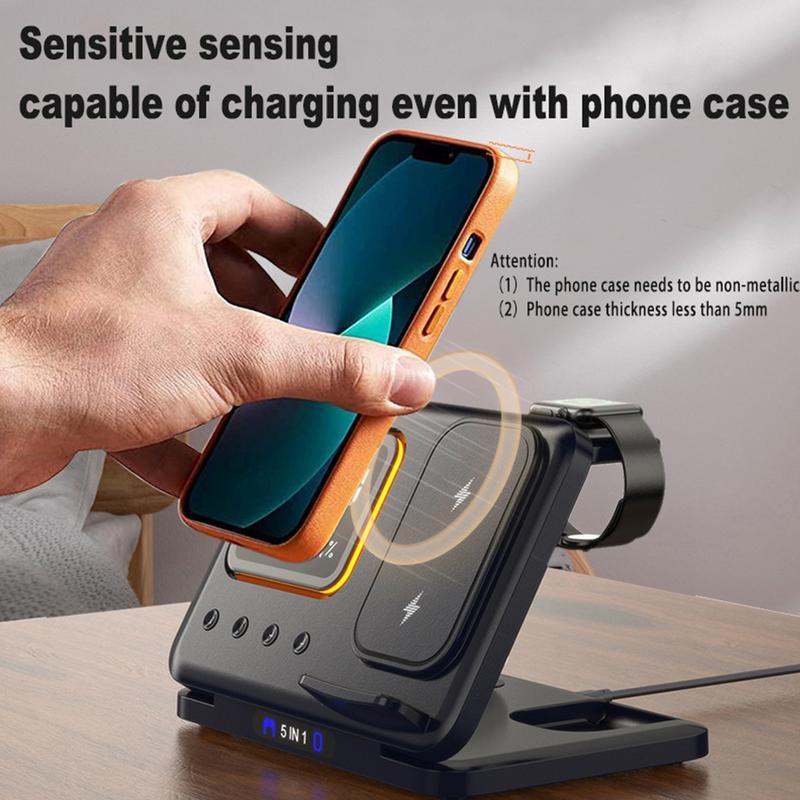 15W Wireless Chargers Stand 5 In1 LED Digital Alarm Clock Fast