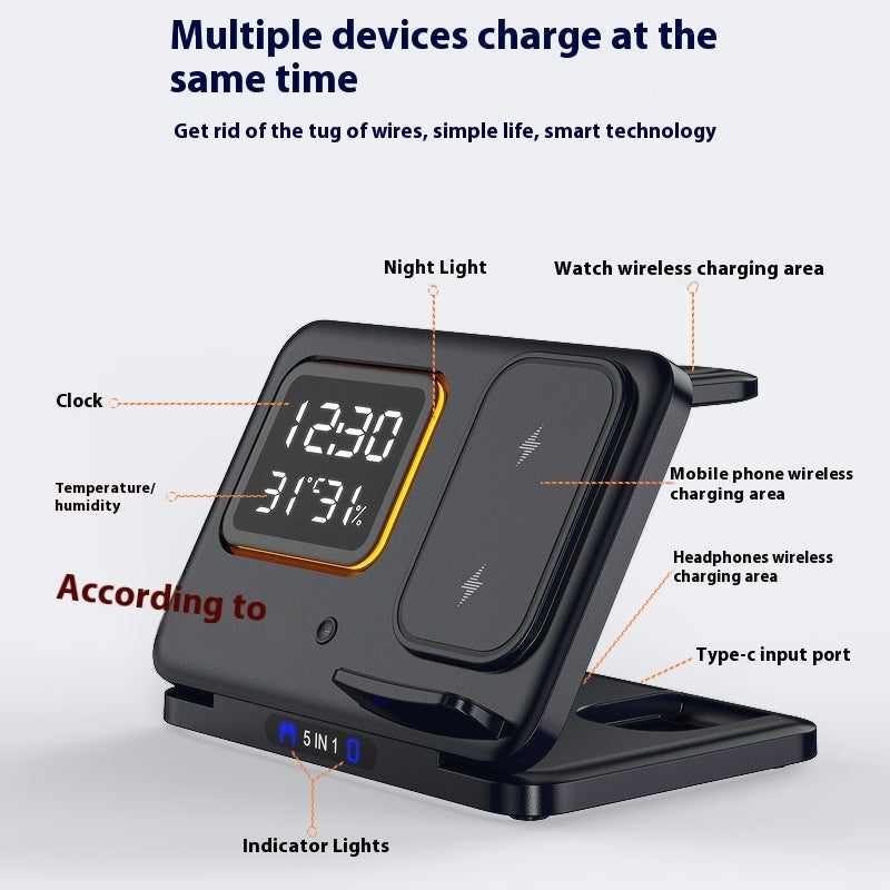 15W Wireless Chargers Stand 5 In1 LED Digital Alarm Clock Fast