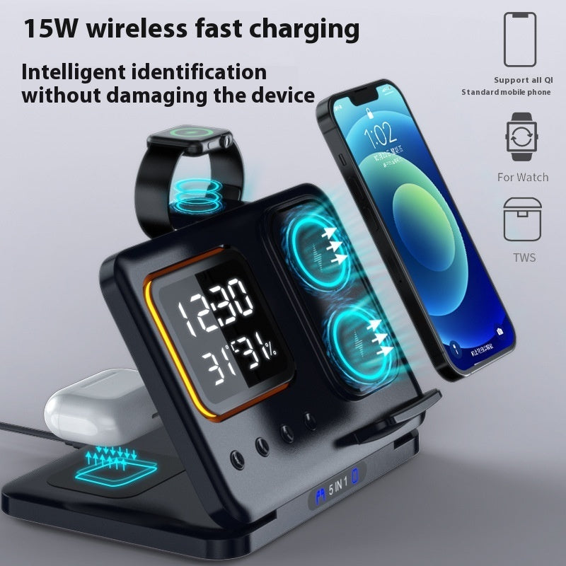 15W Wireless Chargers Stand 5 In1 LED Digital Alarm Clock Fast