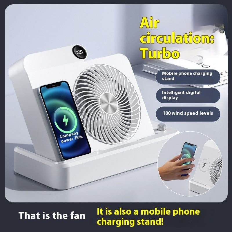 Desktop Mobile Phone Wireless Charging Display Folding Fan