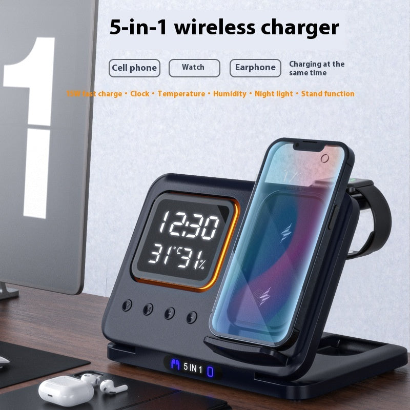 15W Wireless Chargers Stand 5 In1 LED Digital Alarm Clock Fast
